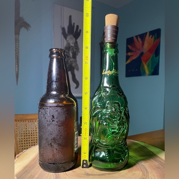 LUCKY BUDDHA BEER BOTTLE LAMP Recharge Portable Decor Occasion Glass Leather - Picture 12 of 14